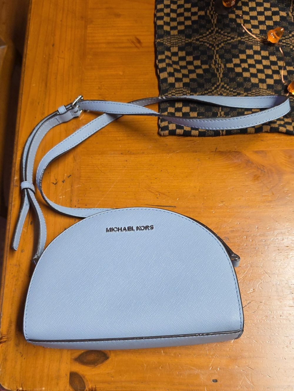 Michael Kors Jet Set Pale Blue Saffiano Half-Moon Crossbody